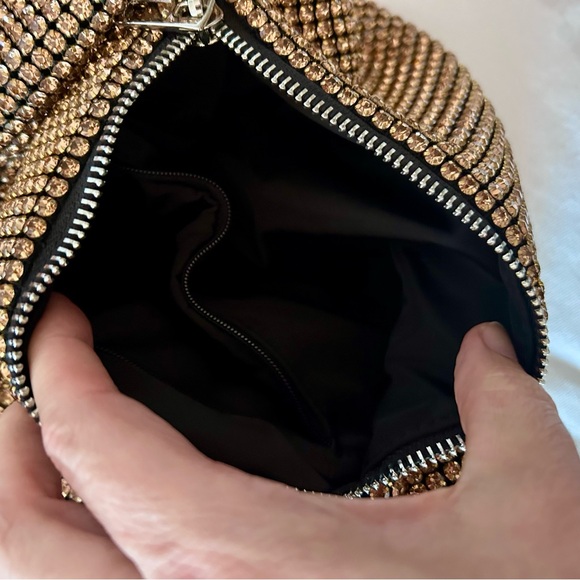 Gold Rhinestone Knot Handle Shoulder Bag Y2K Holiday Party Evening Purse - Picture 10 of 11